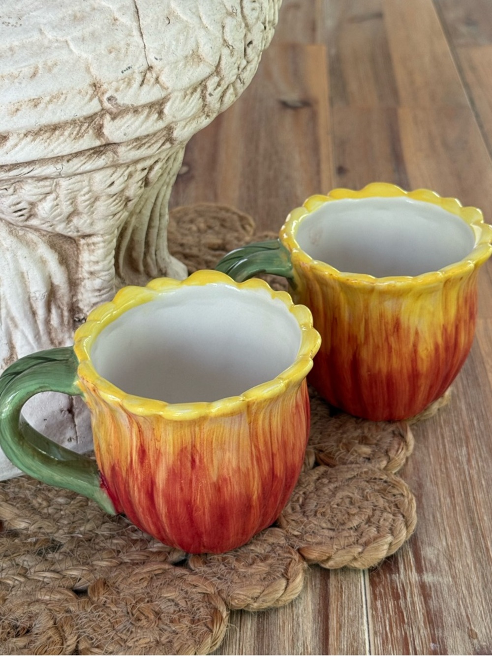 Sunflower Ceramic Mugs Cracker Barrel Set of Two